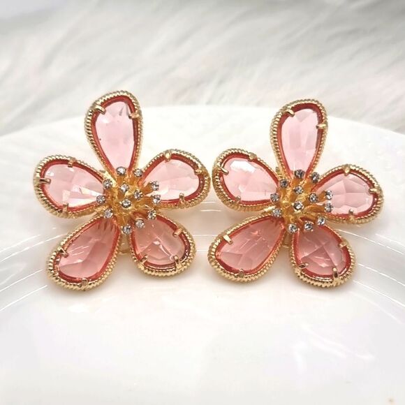 New 18k ANTHROPOLOGIE FLORAL TAPESTRY crystal glass flower earrings - Picture 8 of 11